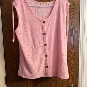 Light Pink Buttoned Blouse with Sleeveless Design
